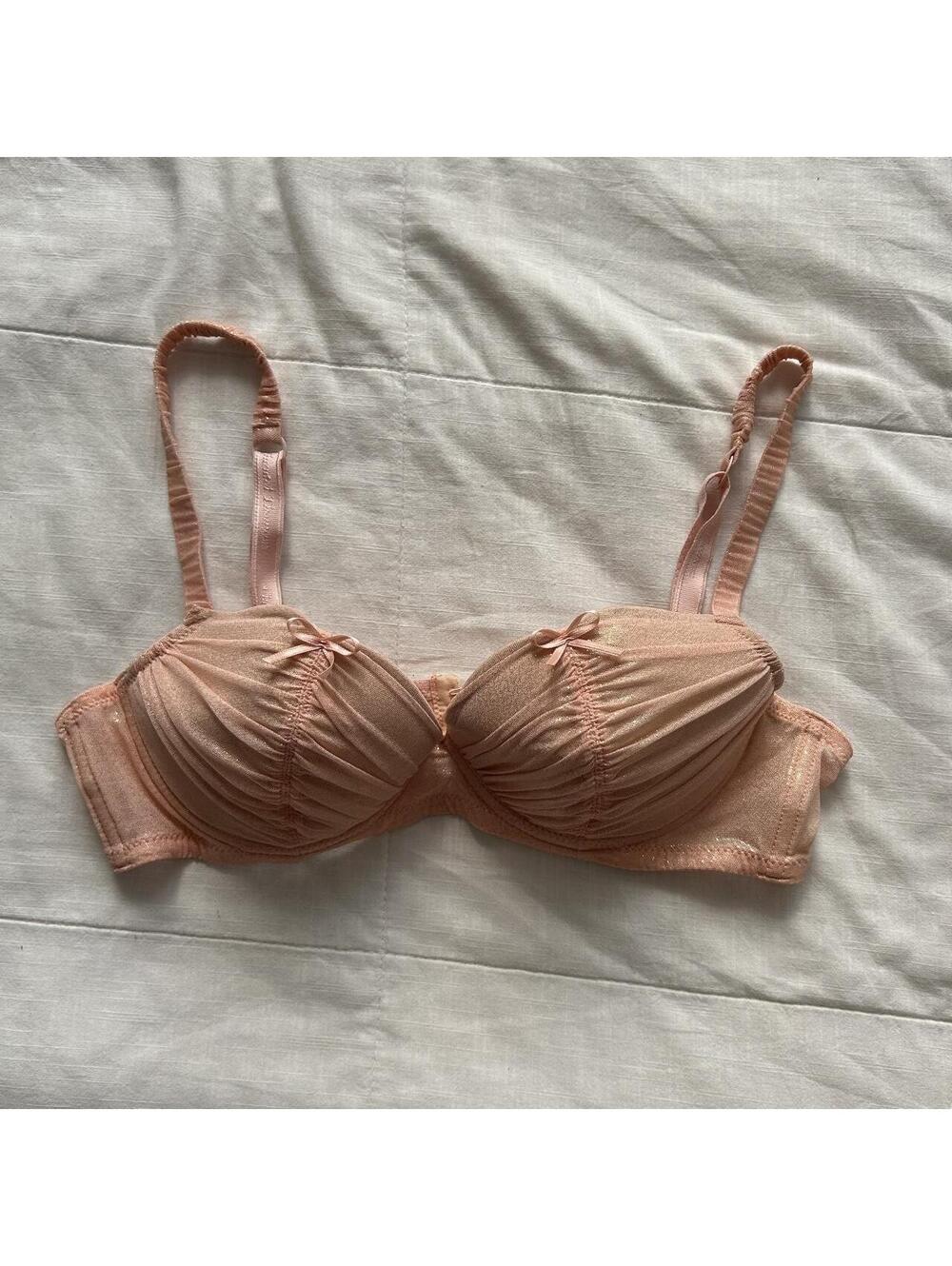 Chantal Thomass Peach Pink Ruched Mesh Bra Satin Bows